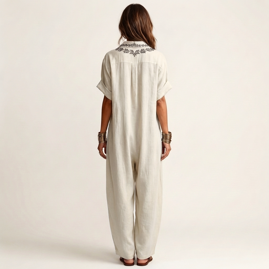 Ymke long kaftan dress with embroidered V-neck