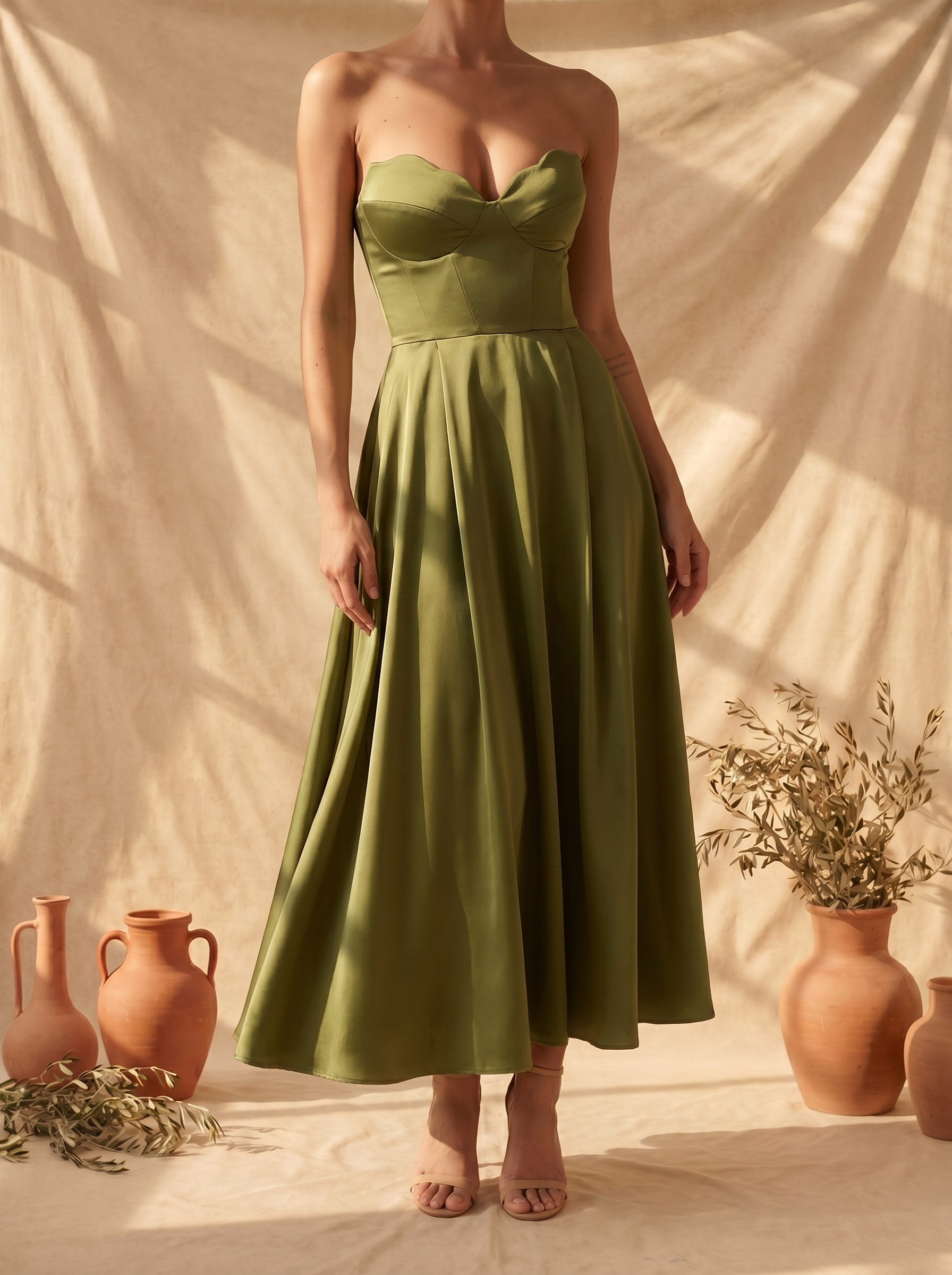 Liora | Elegant Midi Strapless Dress