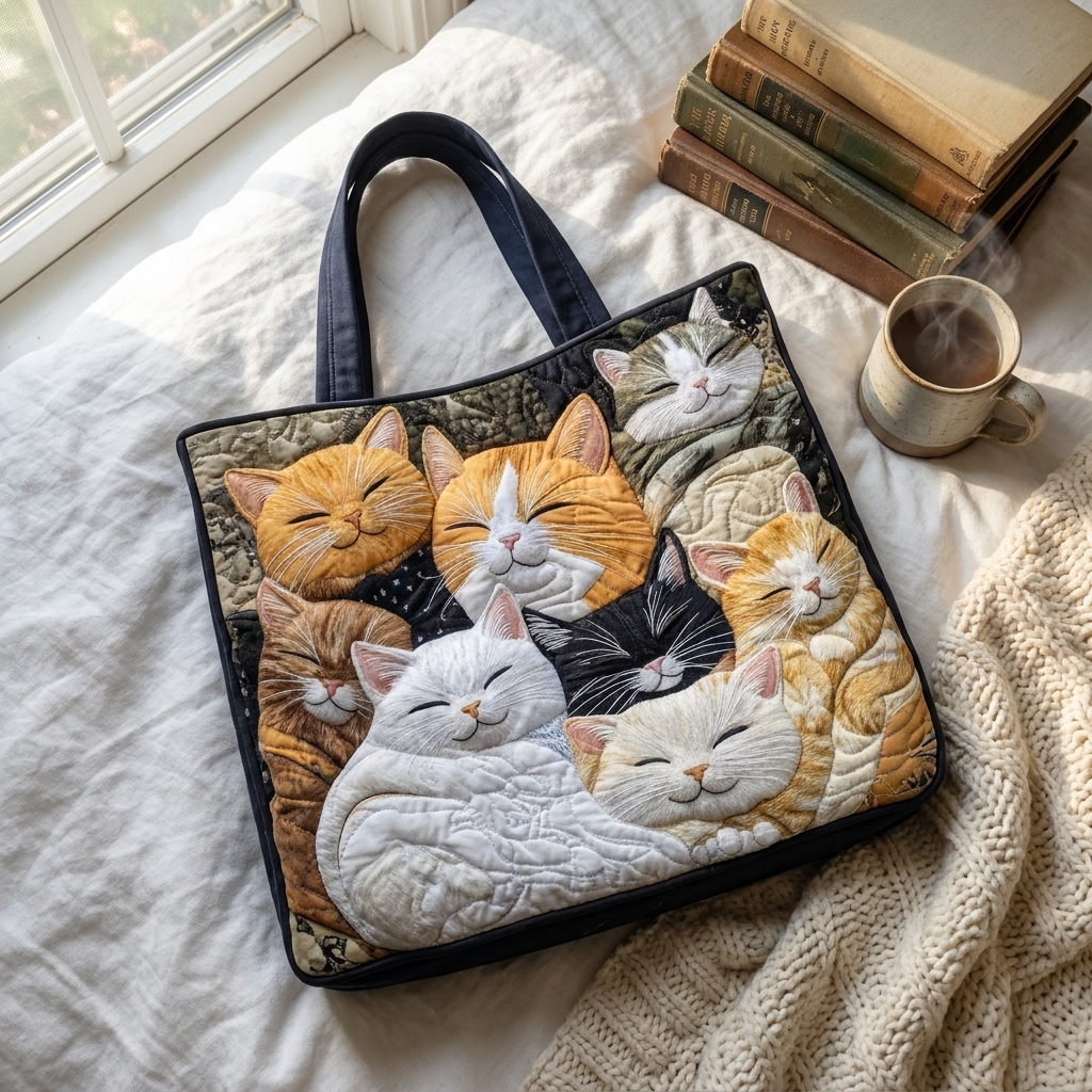 Artisanal Quilted Bag - Sleeping Kittens