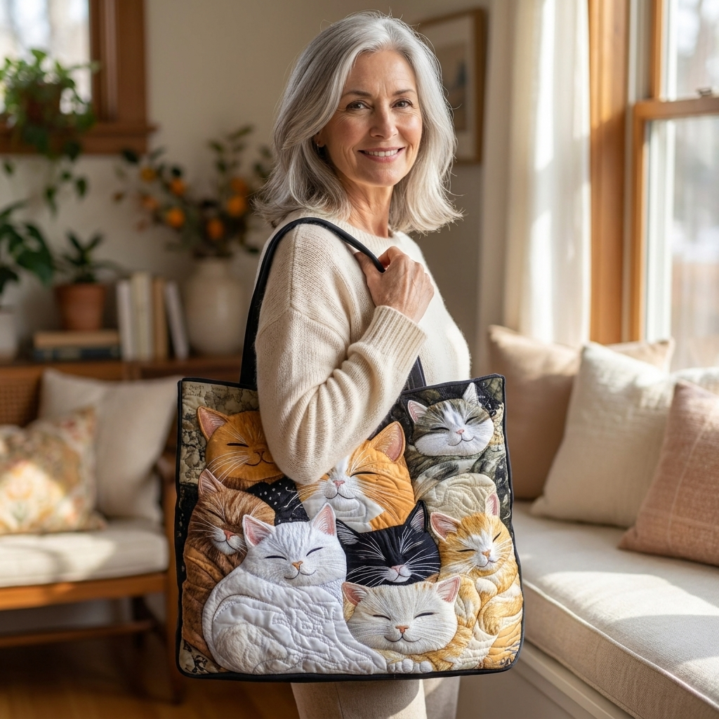 Artisanal Quilted Bag - Sleeping Kittens
