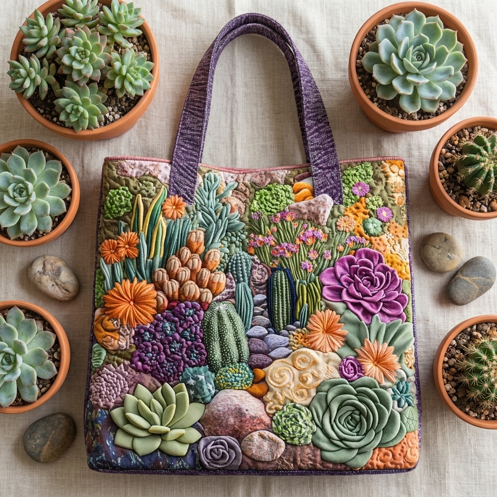 Artisanal Tote Bag - Succulent Garden