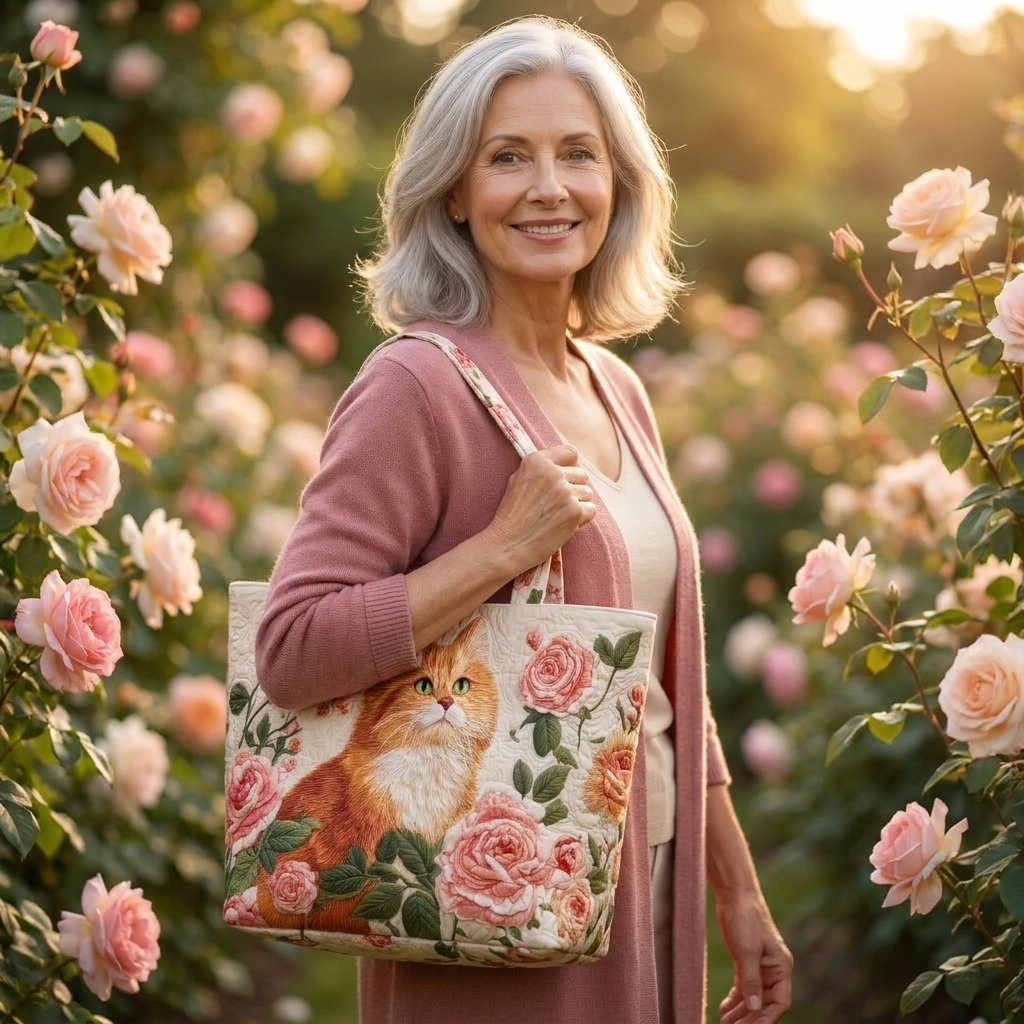 Artisan Bag - Orange Cat with Roses