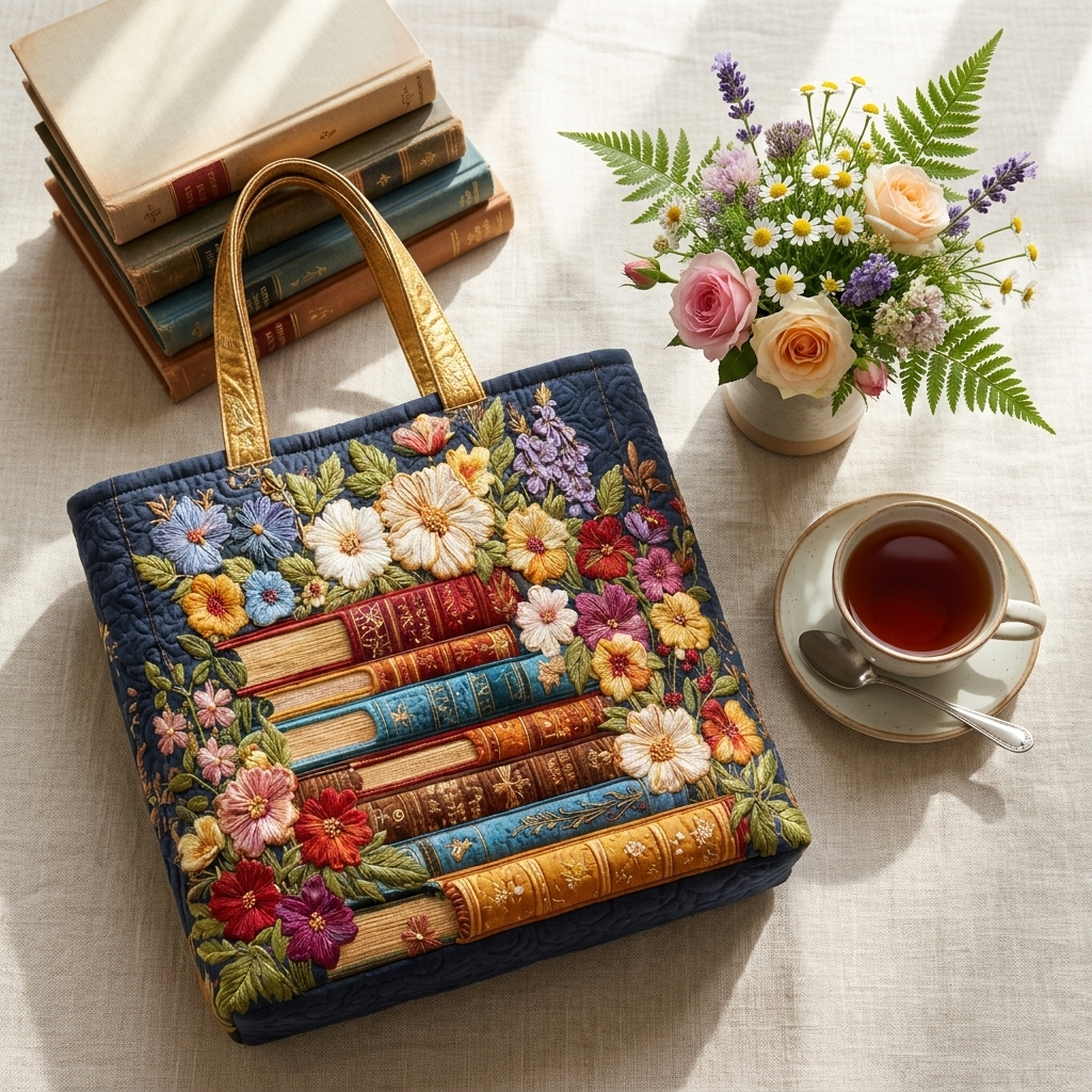 Artisanal Tote - Floral Print and Books