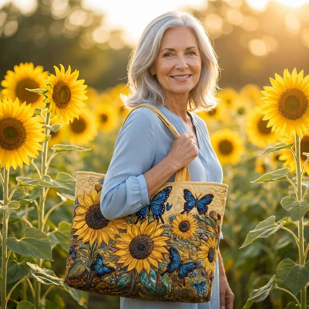 Artisan Bag - Sunflowers and Blue Butterflies
