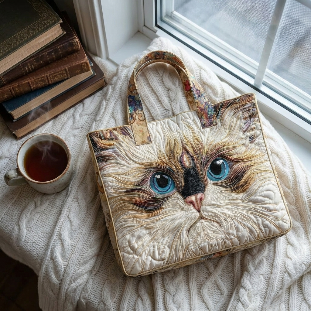 Artisanal Bag - White Cat with Blue Eyes