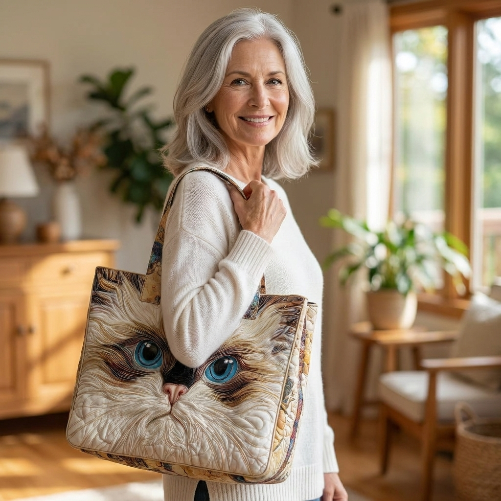 Artisanal Bag - White Cat with Blue Eyes