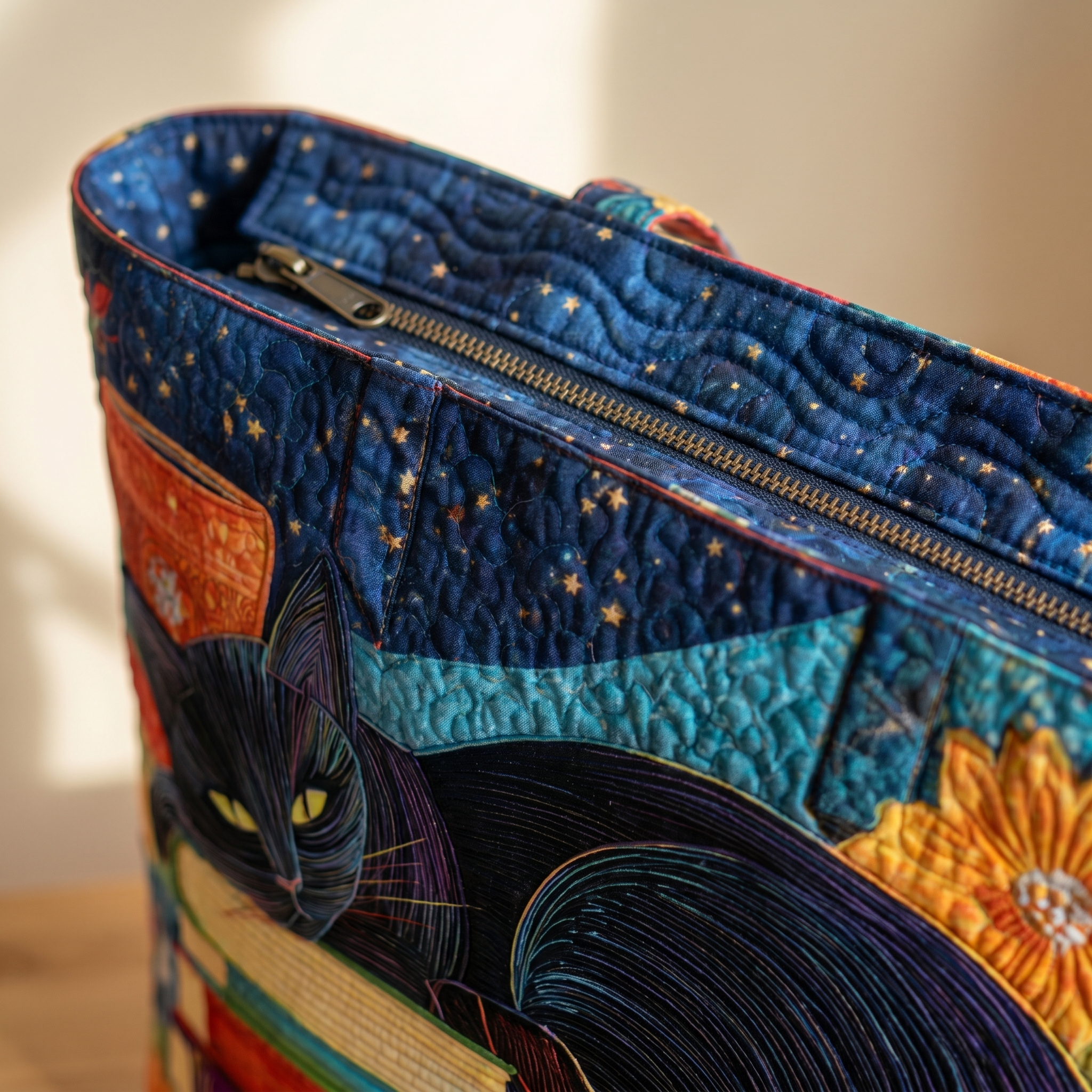 Artisan Bag - Black Cat with Books and Mugs