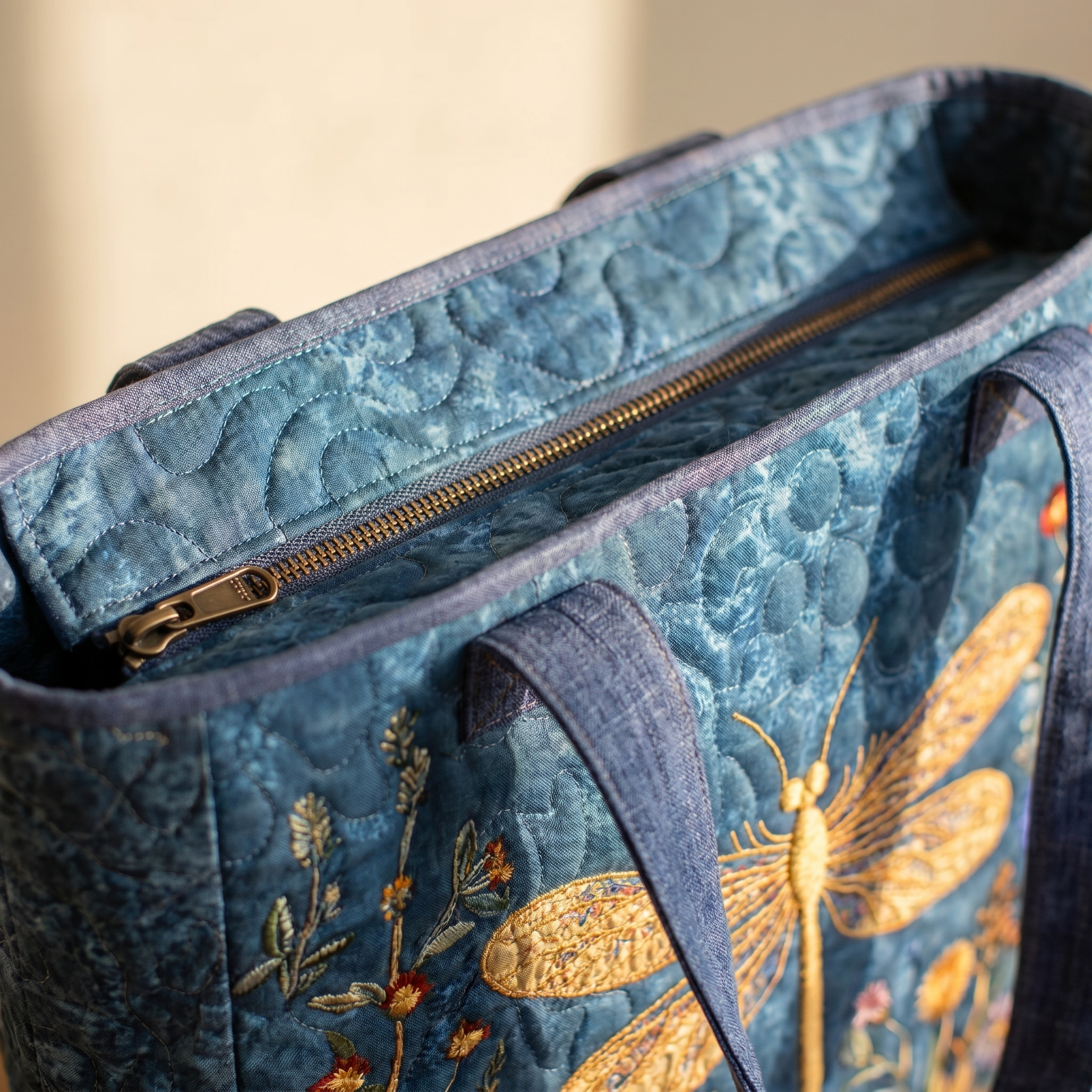 Quilted Bag - Golden Dragonfly