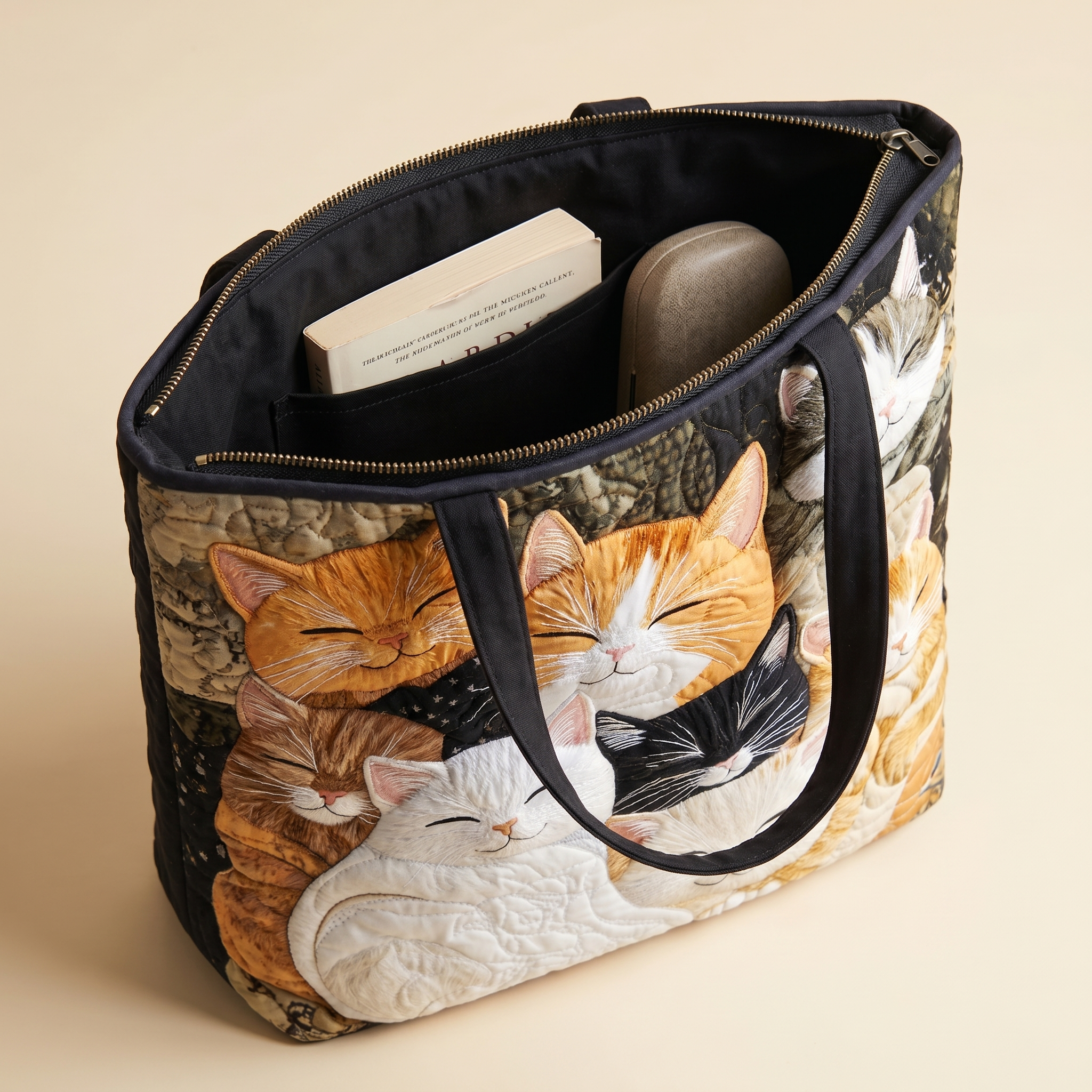 Artisanal Quilted Bag - Sleeping Kittens