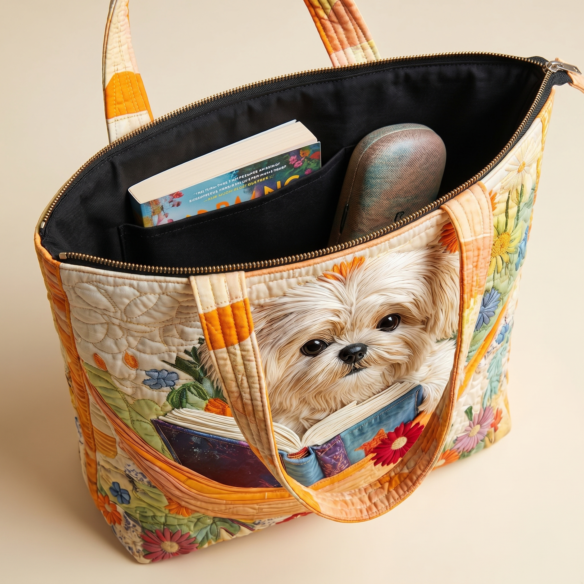 Artisanal Bag - Shih Tzu with Books and Flowers