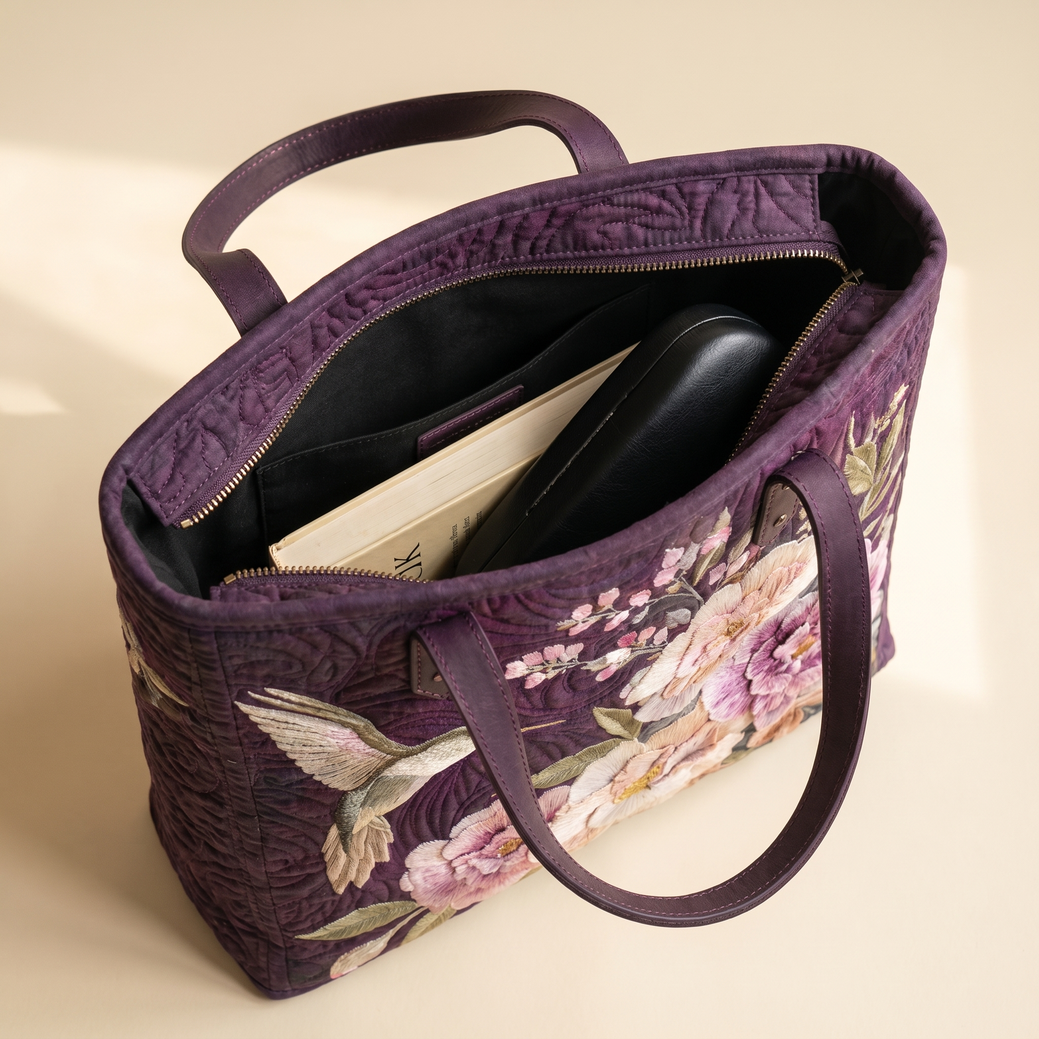 Artisanal Quilted Bag - Hummingbirds and Orchids