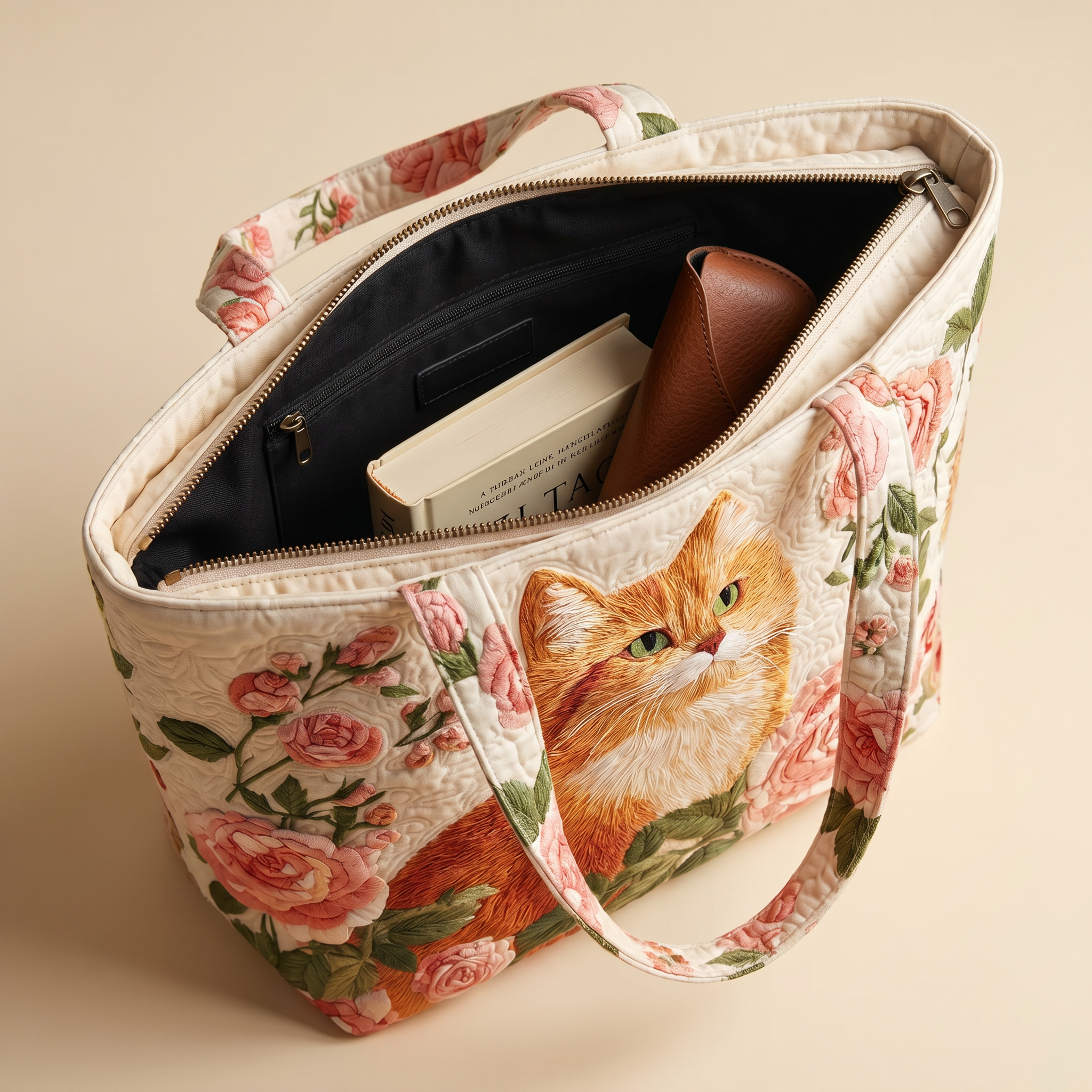 Artisan Bag - Orange Cat with Roses
