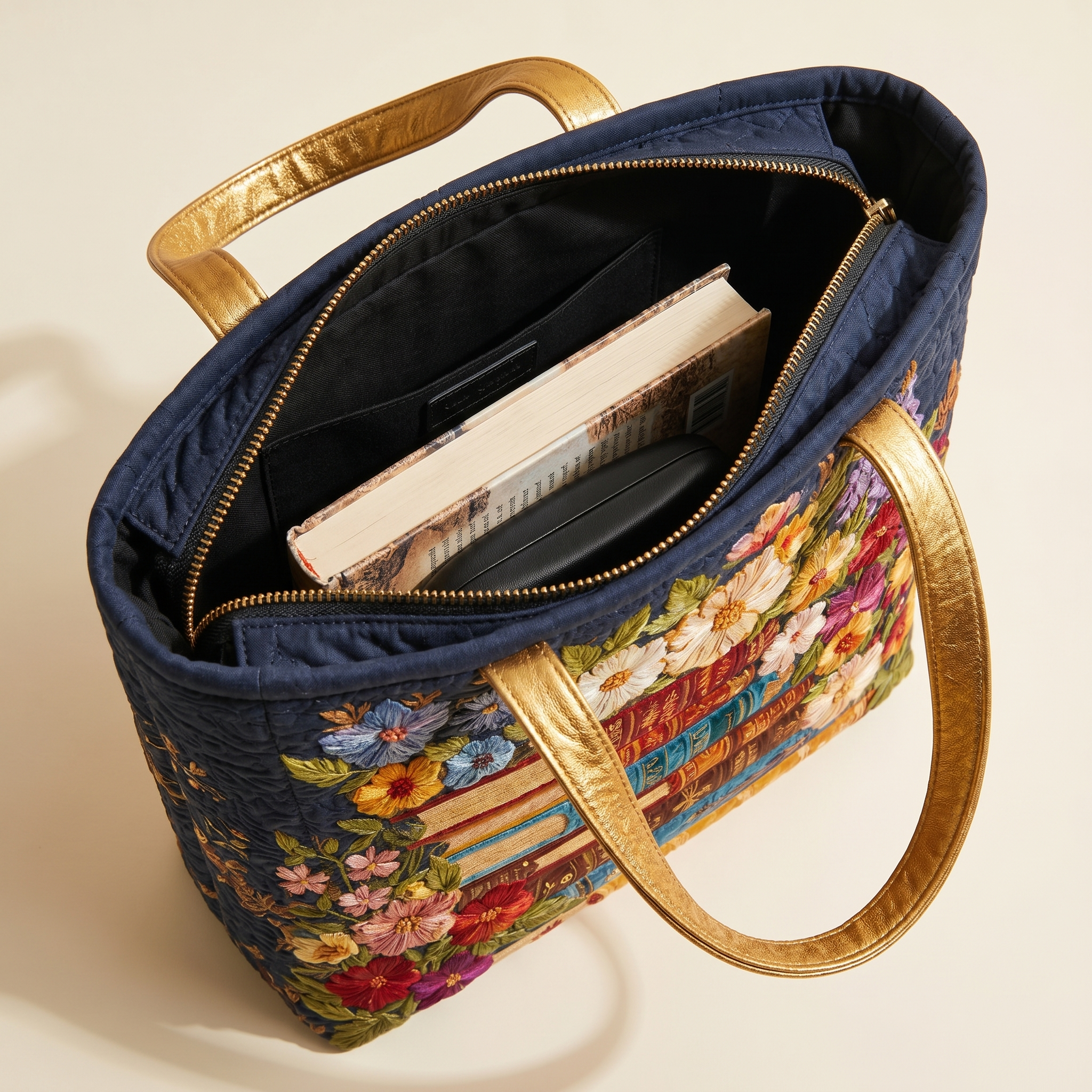 Artisanal Tote - Floral Print and Books