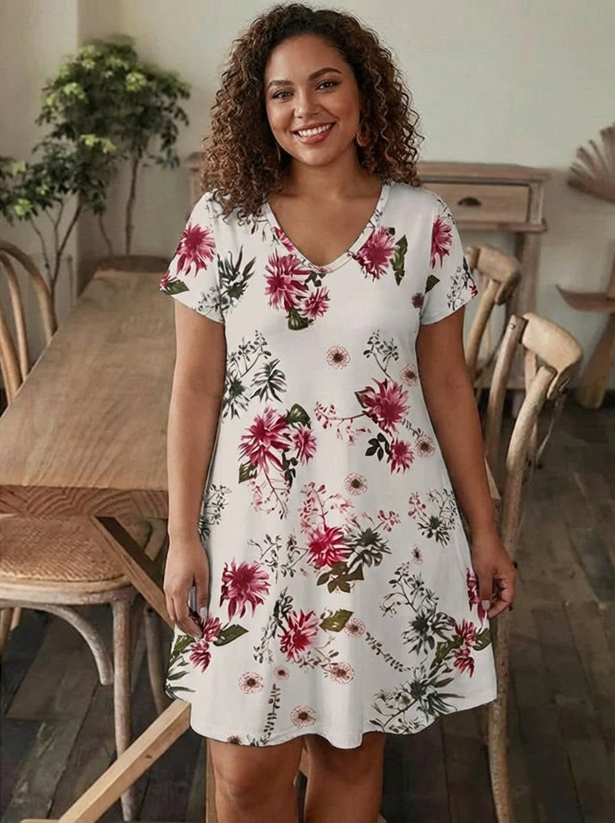 Harper | Printed Floral V-Neck Dress