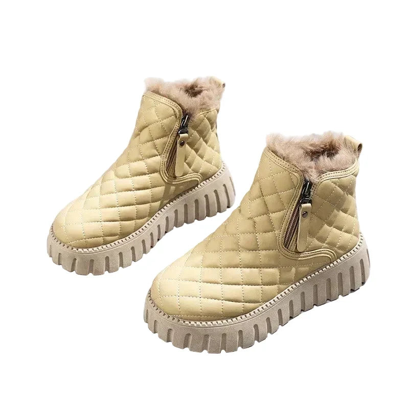 Women’s Quilted Lined Ankle Boots – Warm Side-Zip Platform Style for Casual Autumn Winter and Outdoor Everyday Wear