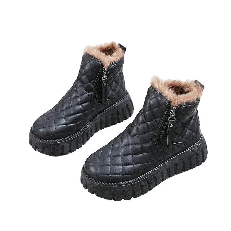 Women’s Quilted Lined Ankle Boots – Warm Side-Zip Platform Style for Casual Autumn Winter and Outdoor Everyday Wear