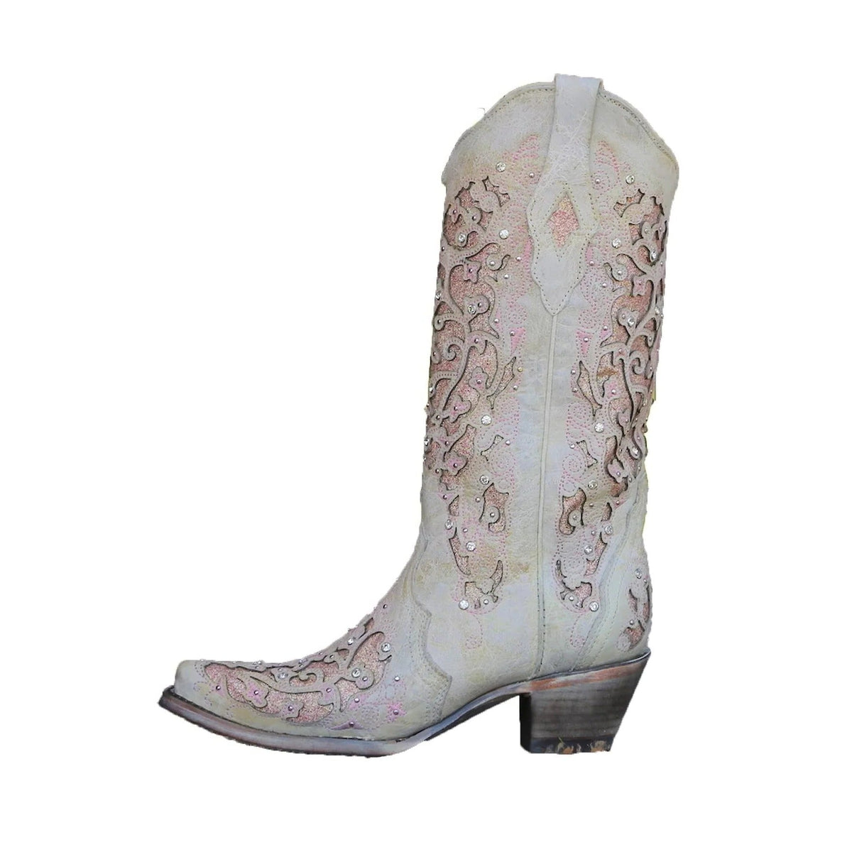Womens Knee High Boots with Sequined Embroidery and Pointed Toe, Block Heel
