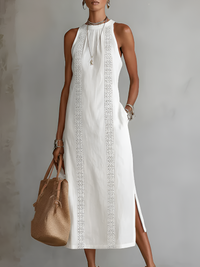 Jimena | Relaxed Embroidered Mandarin Collar Midi Dress