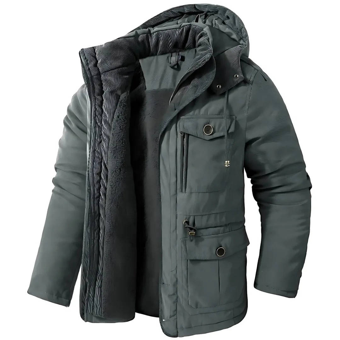 Mens Insulated Parka with Sherpa Lining and Dual Closure System
