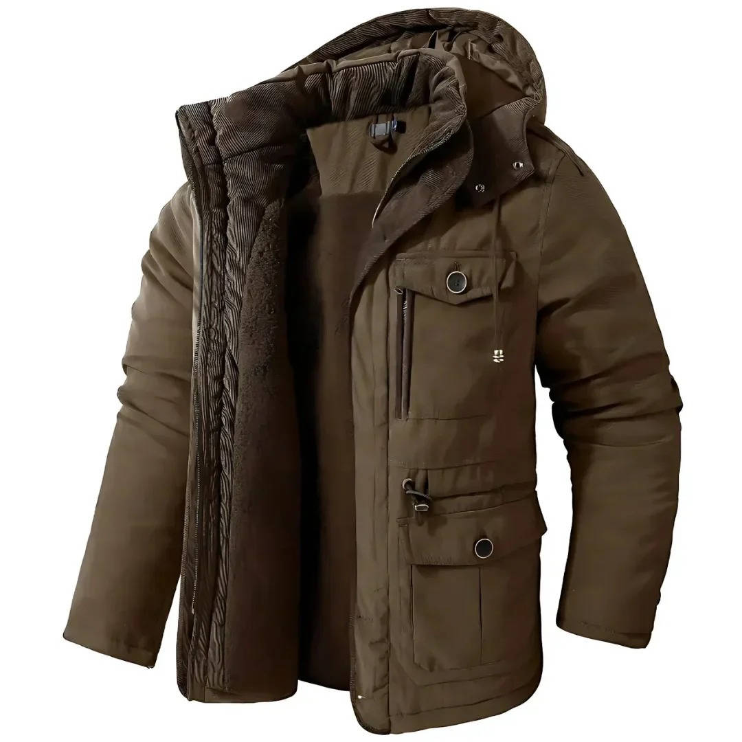 Mens Insulated Parka with Sherpa Lining and Dual Closure System