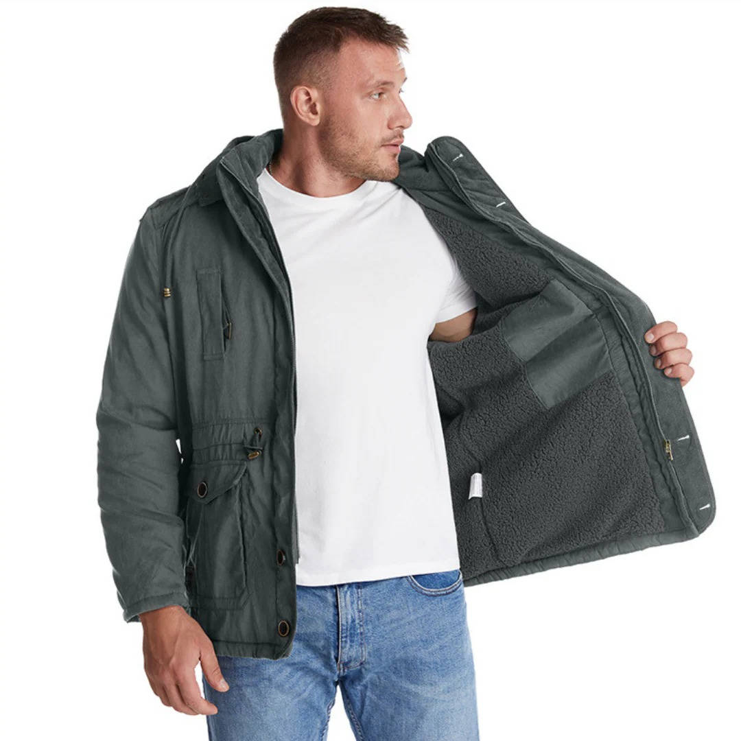 Mens Insulated Parka with Sherpa Lining and Dual Closure System