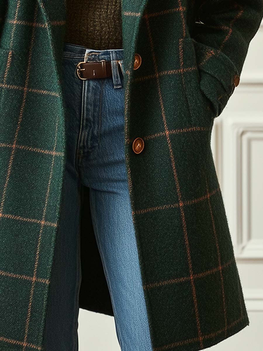 Plaid Tweed Lapel Coat