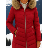 Hooded Quilted Parka with Adjustable Hood and Side Pockets, Mid Thigh Length