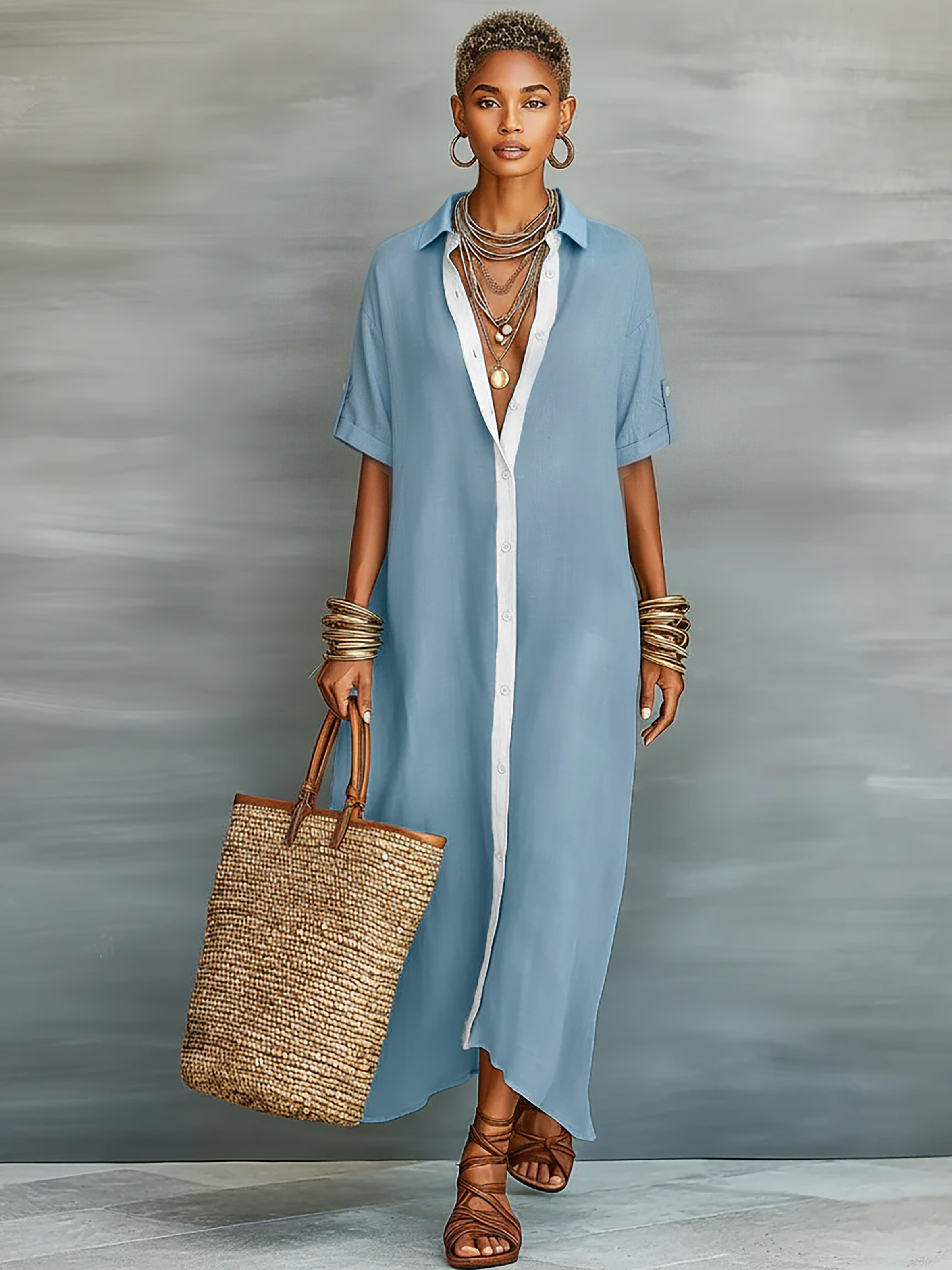 Harper | Linen-Blend Short-Sleeve Shirt Maxi Dress