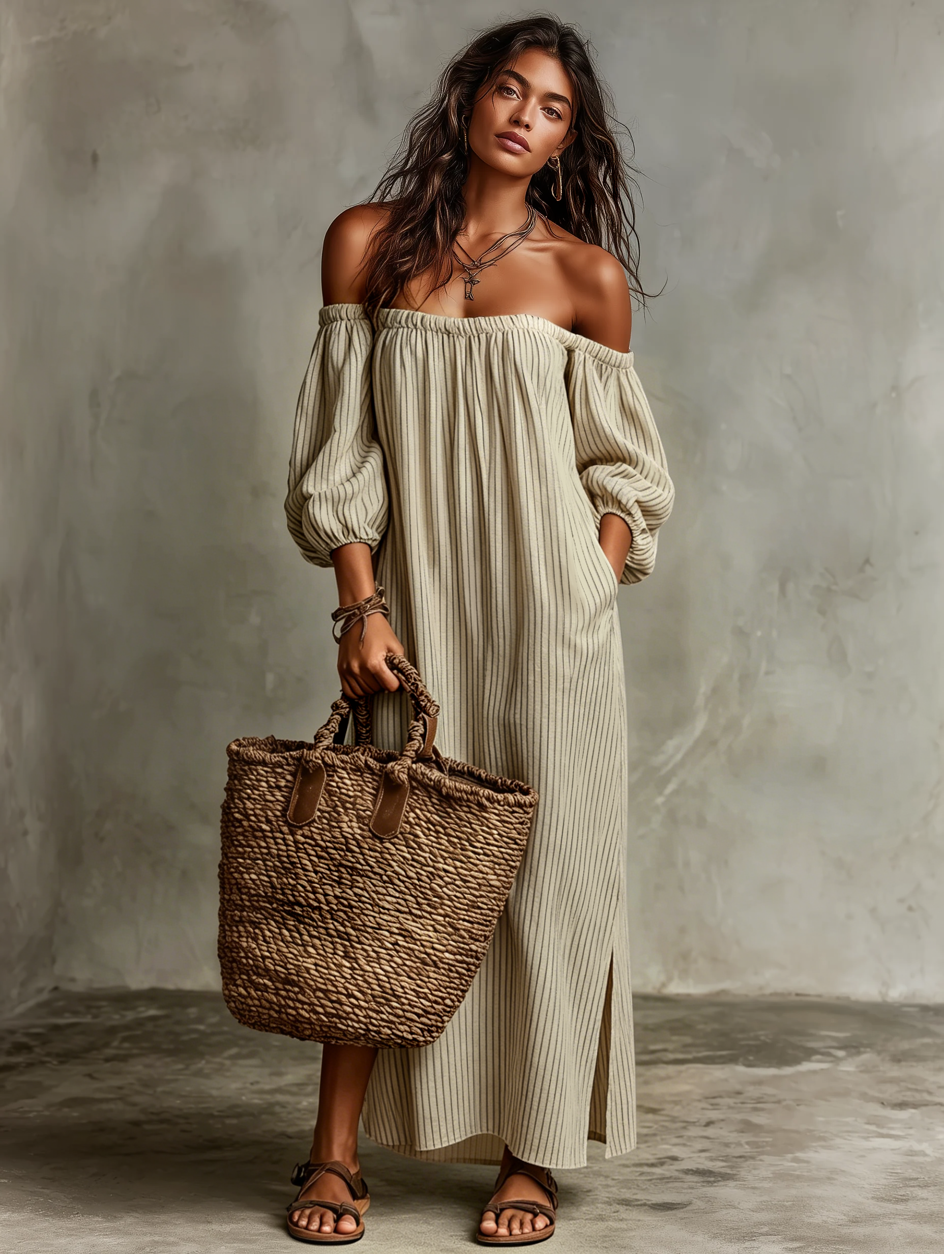 Imani | Off-Shoulder Cotton-Linen Maxi Dress