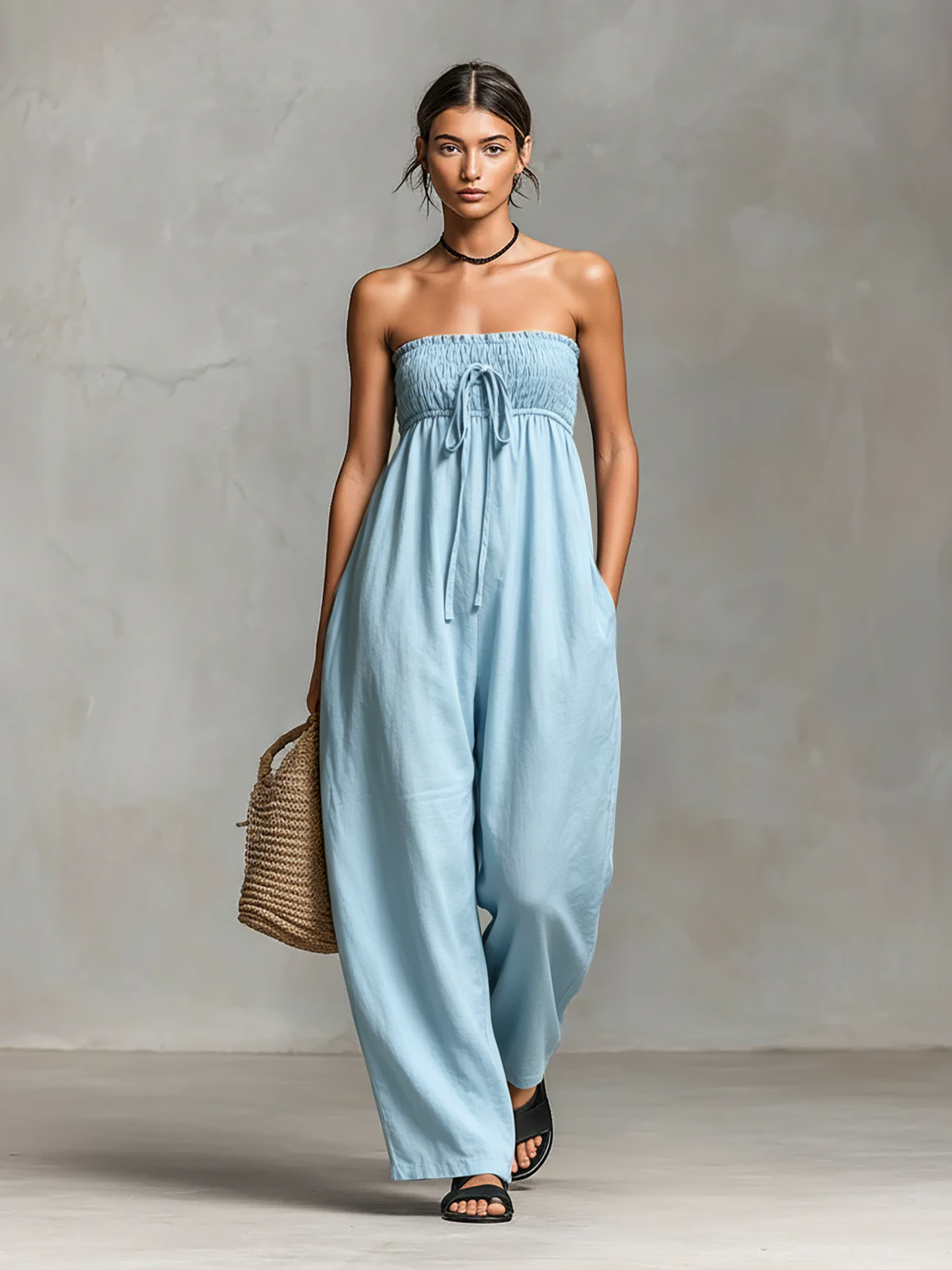 Noelle | Linen-Blend Strapless Jumpsuit