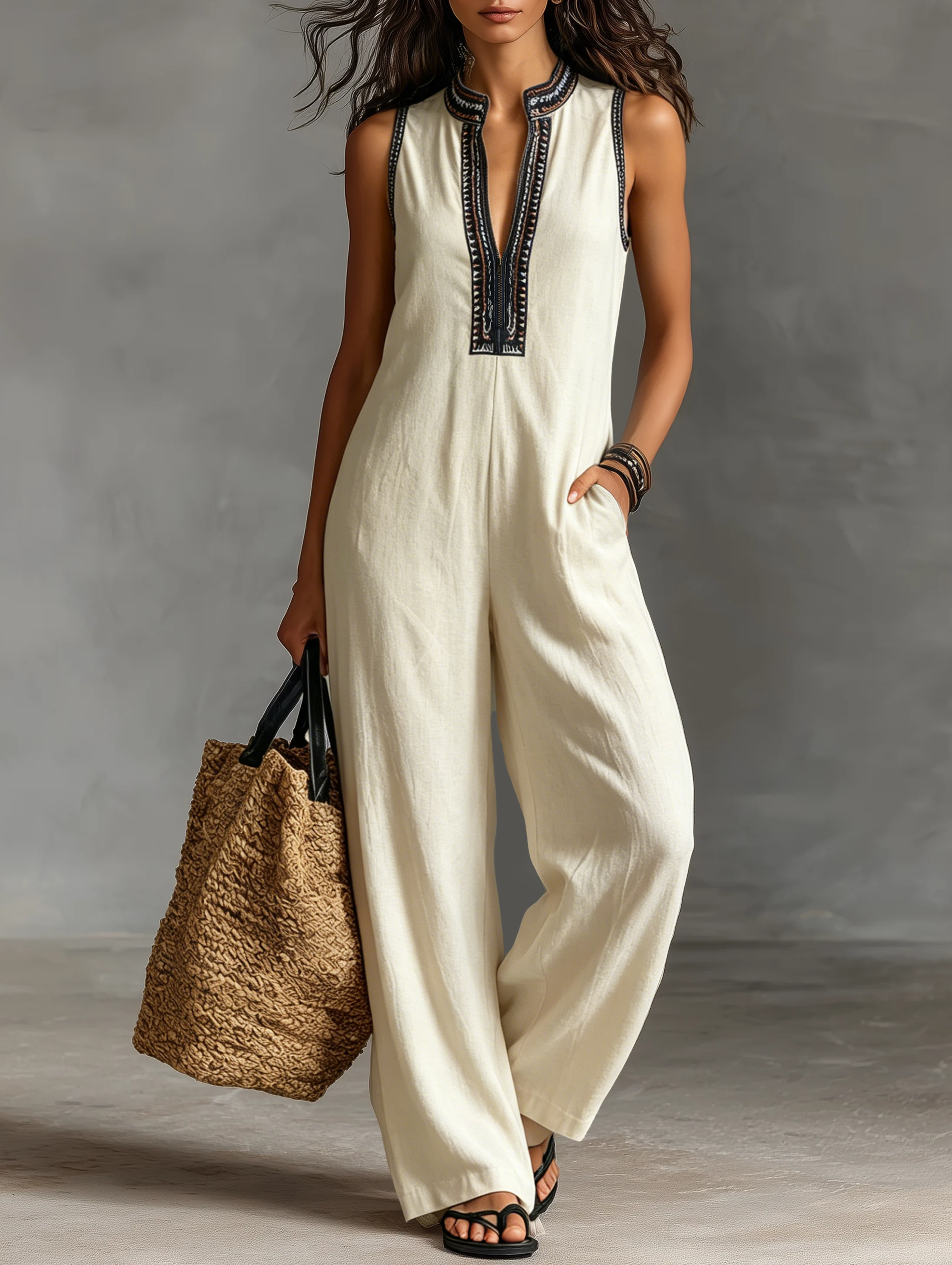 Nia | Linen-Blend Sleeveless Jumpsuit