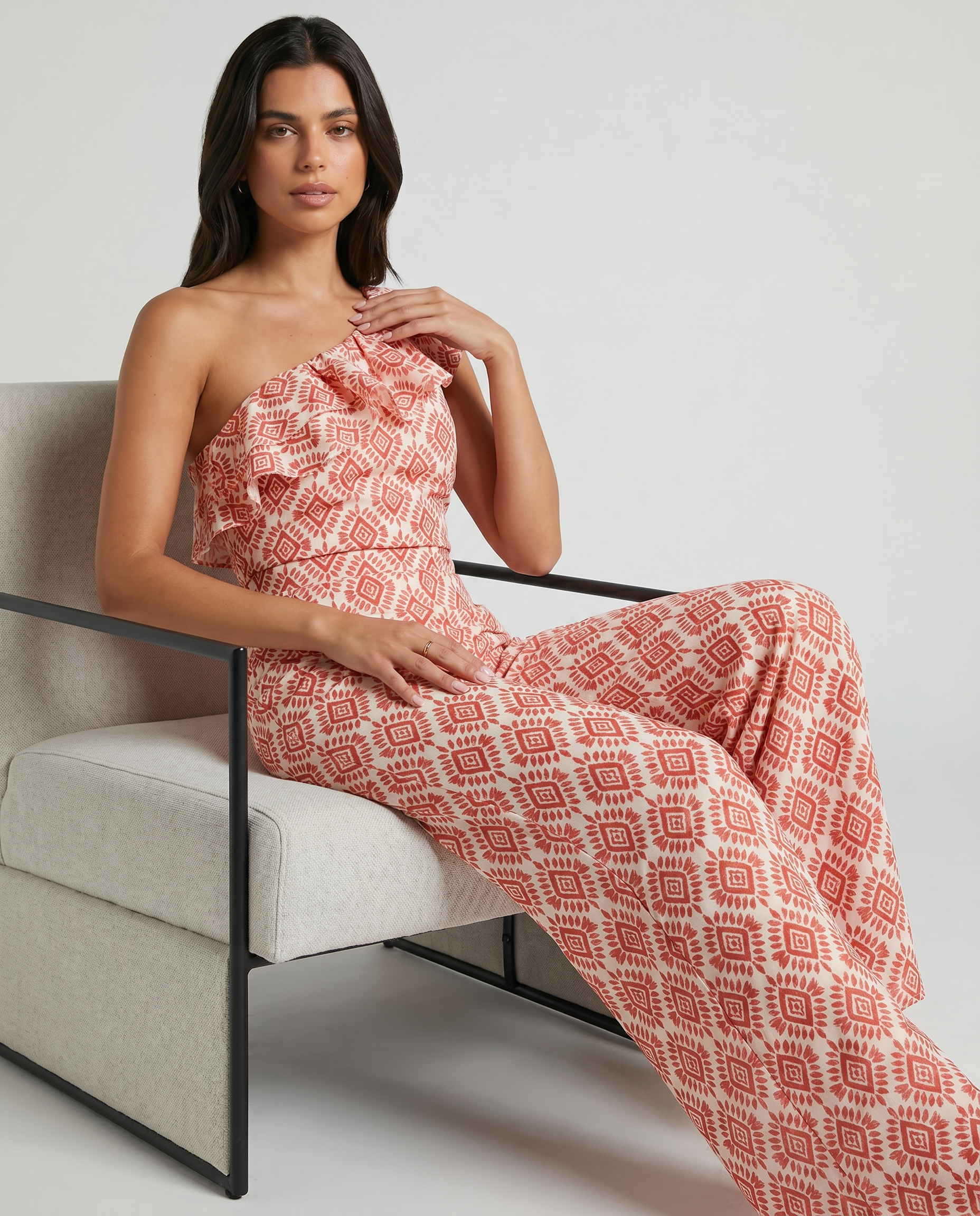 Olivia | One-Shoulder Geometric Print Jumpsuit