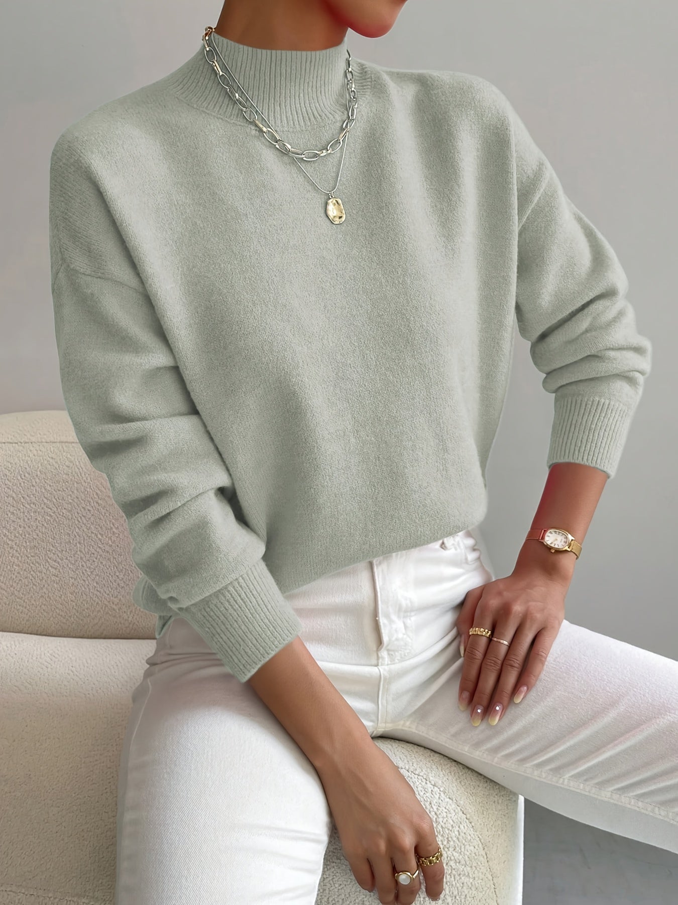 Harper | Crewneck Long-Sleeve Sweater with Ribbed Trim