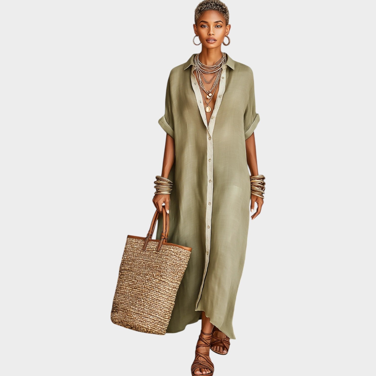 Nora | Button-Front Maxi Shirt Dress