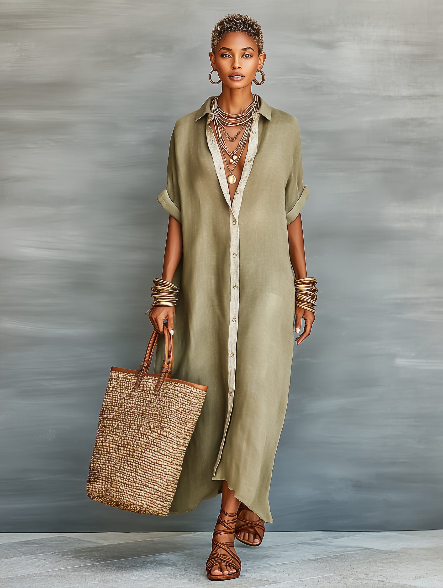 Harper | Linen-Blend Short-Sleeve Shirt Maxi Dress