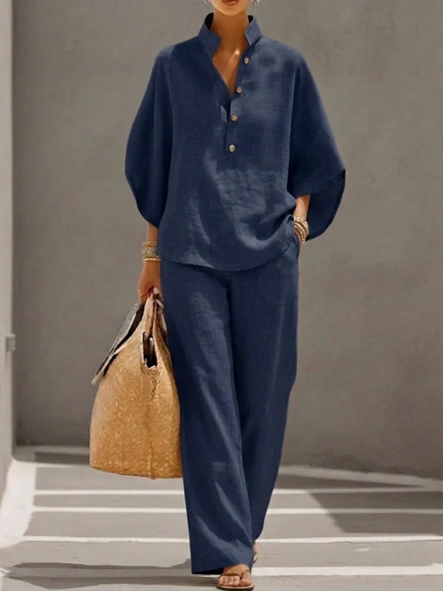 Harper | Linen Set with Batwing Sleeves