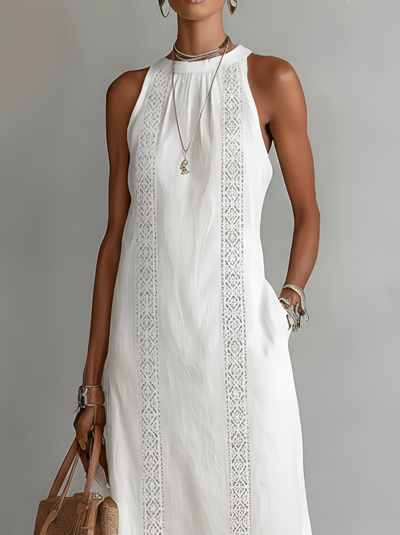 Jimena | Embroidered midi dress with mandarin collar