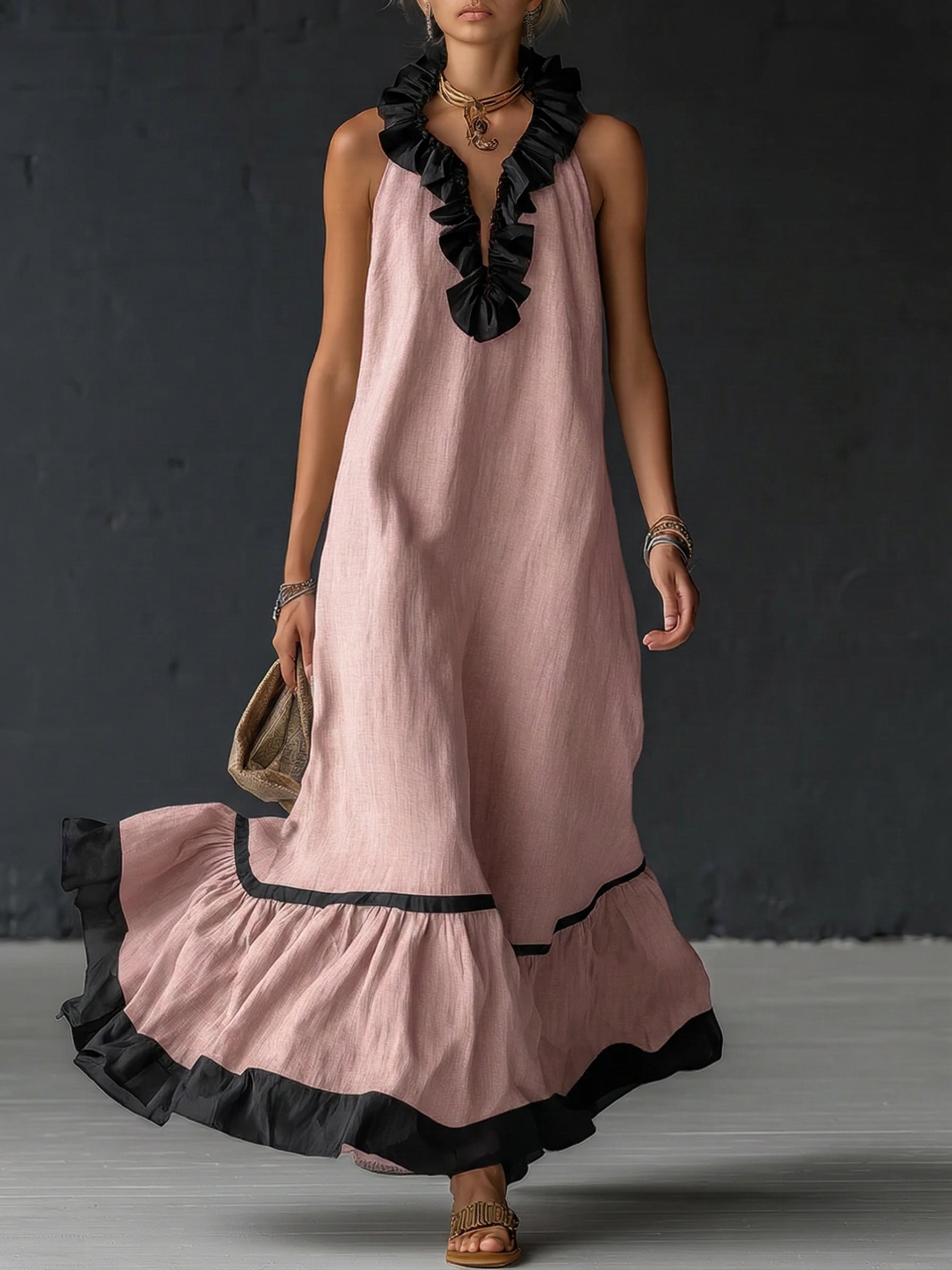 Elegant Long Dress with Ruffles