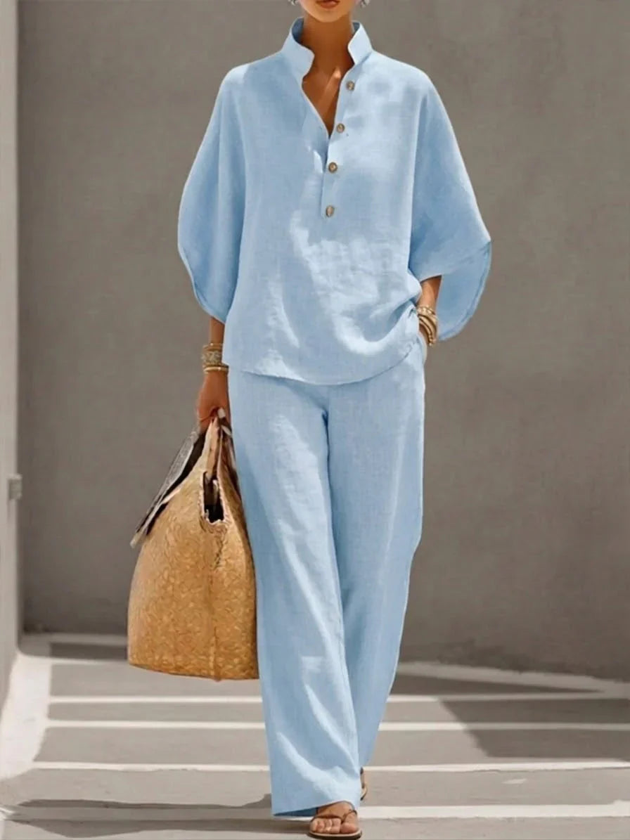 Harper | Linen Set with Batwing Sleeves