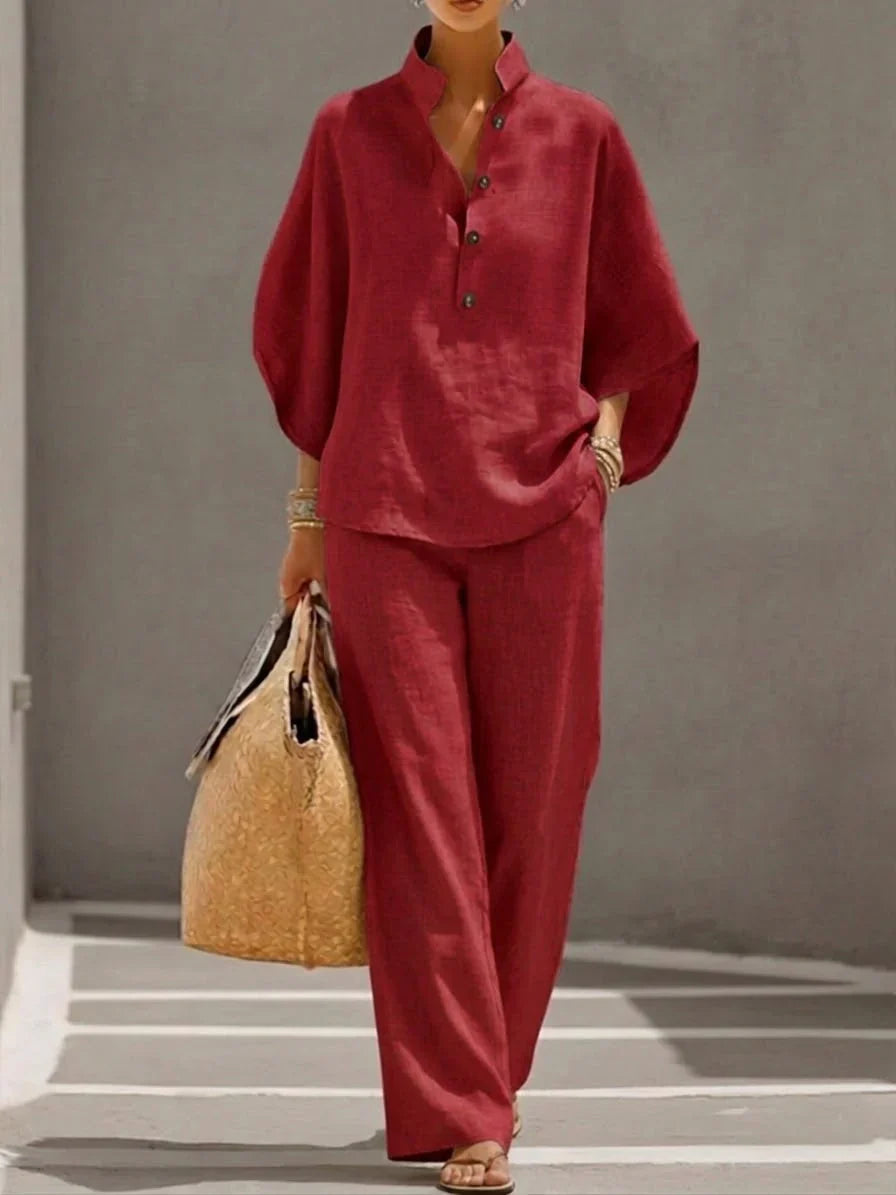 Harper | Linen Set with Batwing Sleeves