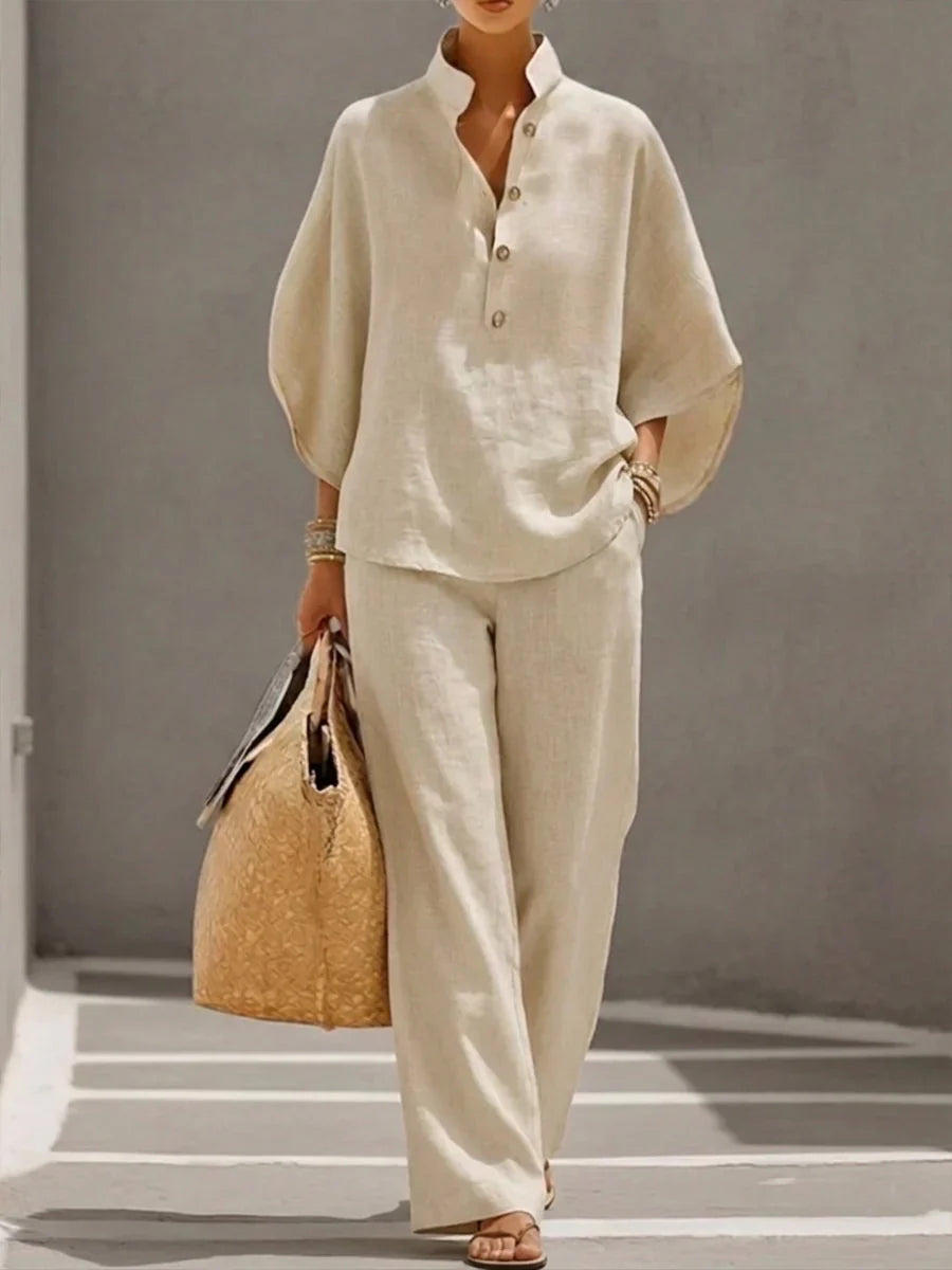 Harper | Linen Set with Batwing Sleeves