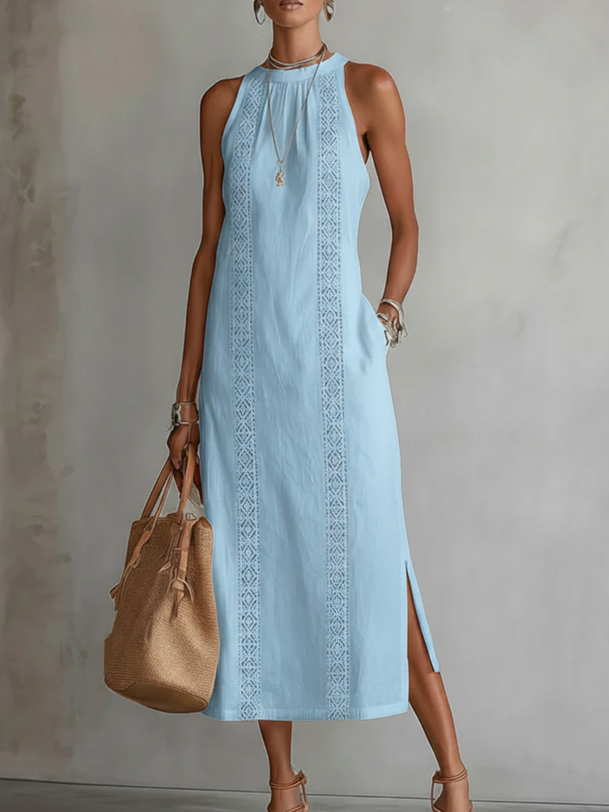 Bianca - Midi linen dress with Mao collar