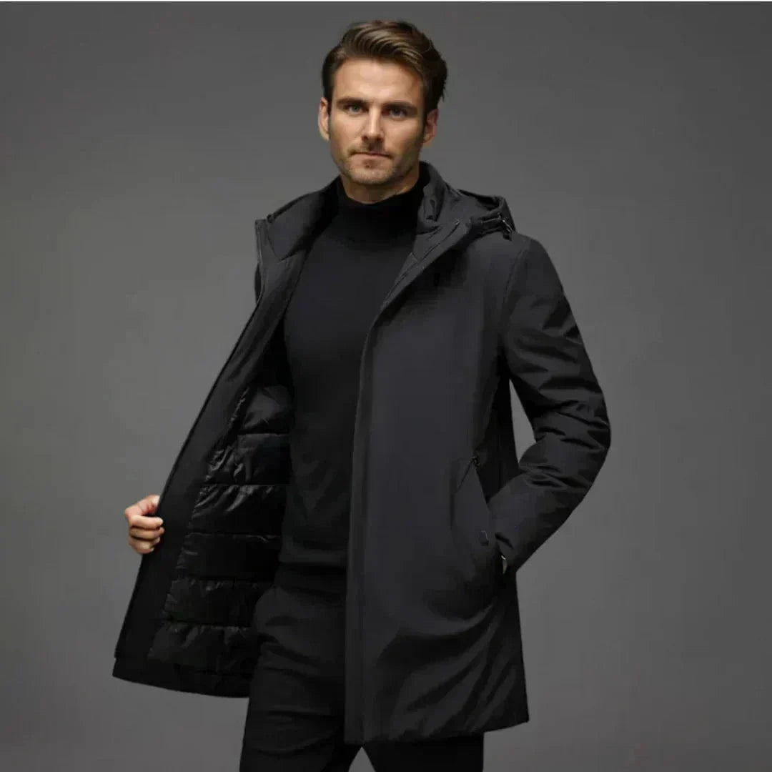 Geïsoleerde parka met capuchon voor heren – lange winterjas voor koude dagen in de stad
