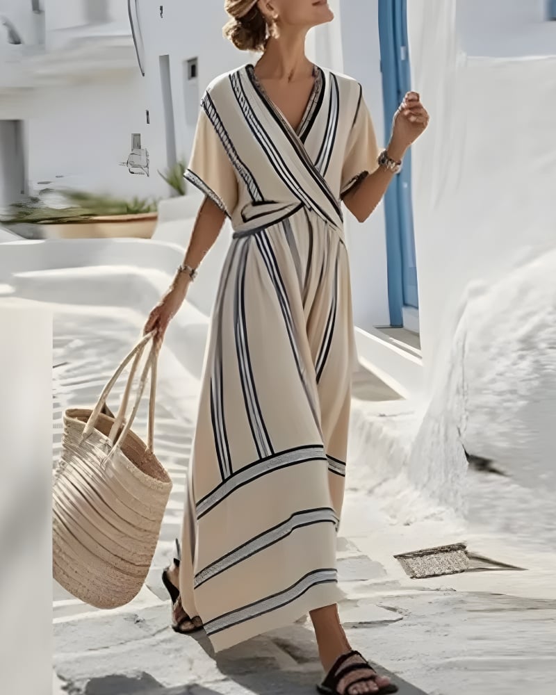 Vertical Stripe Tie-Waist Maxi Dress