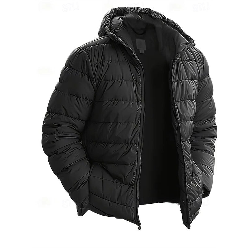 Hooded Quilted Puffer Jacket with Insulated Design and Full Zipper, Side Pockets