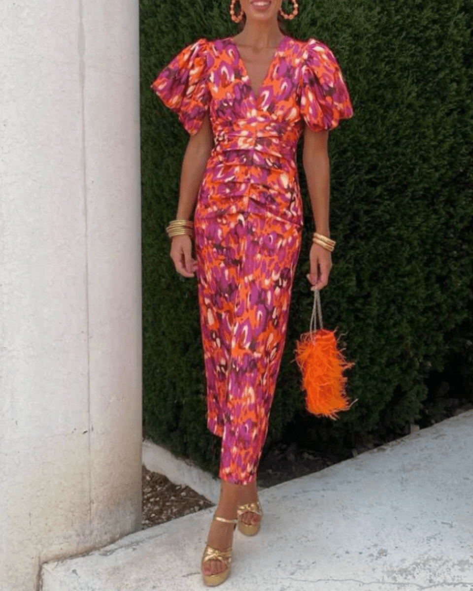 Ursula | Vibrant Pleated Midi Dress
