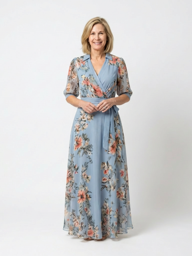 Floral Wrap V-Neck Maxi Dress