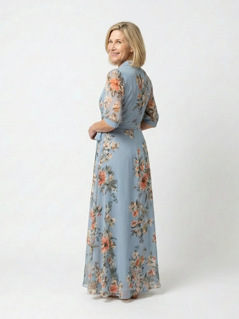 Floral Wrap V-Neck Maxi Dress