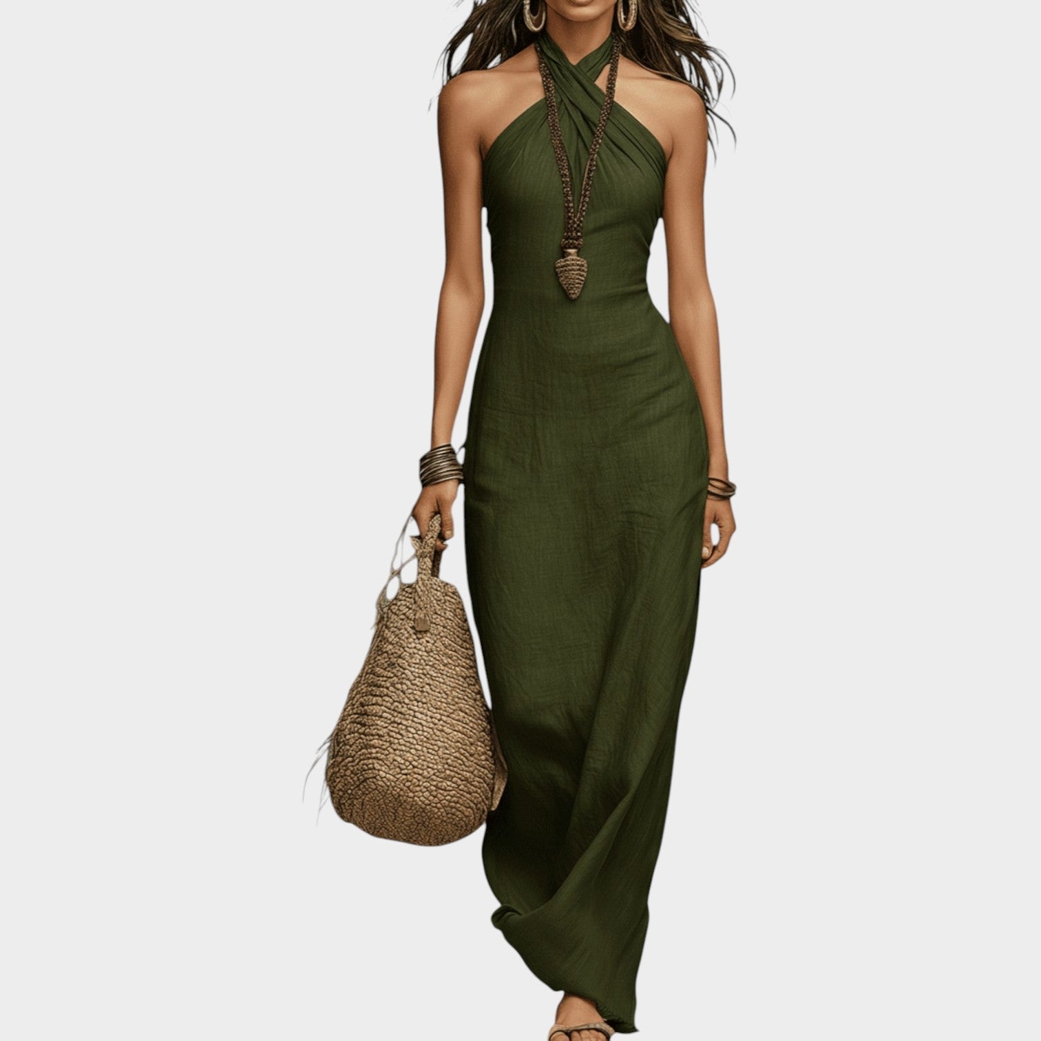 Camila | Halter Neck Maxi Dress, Crisscross Neckline