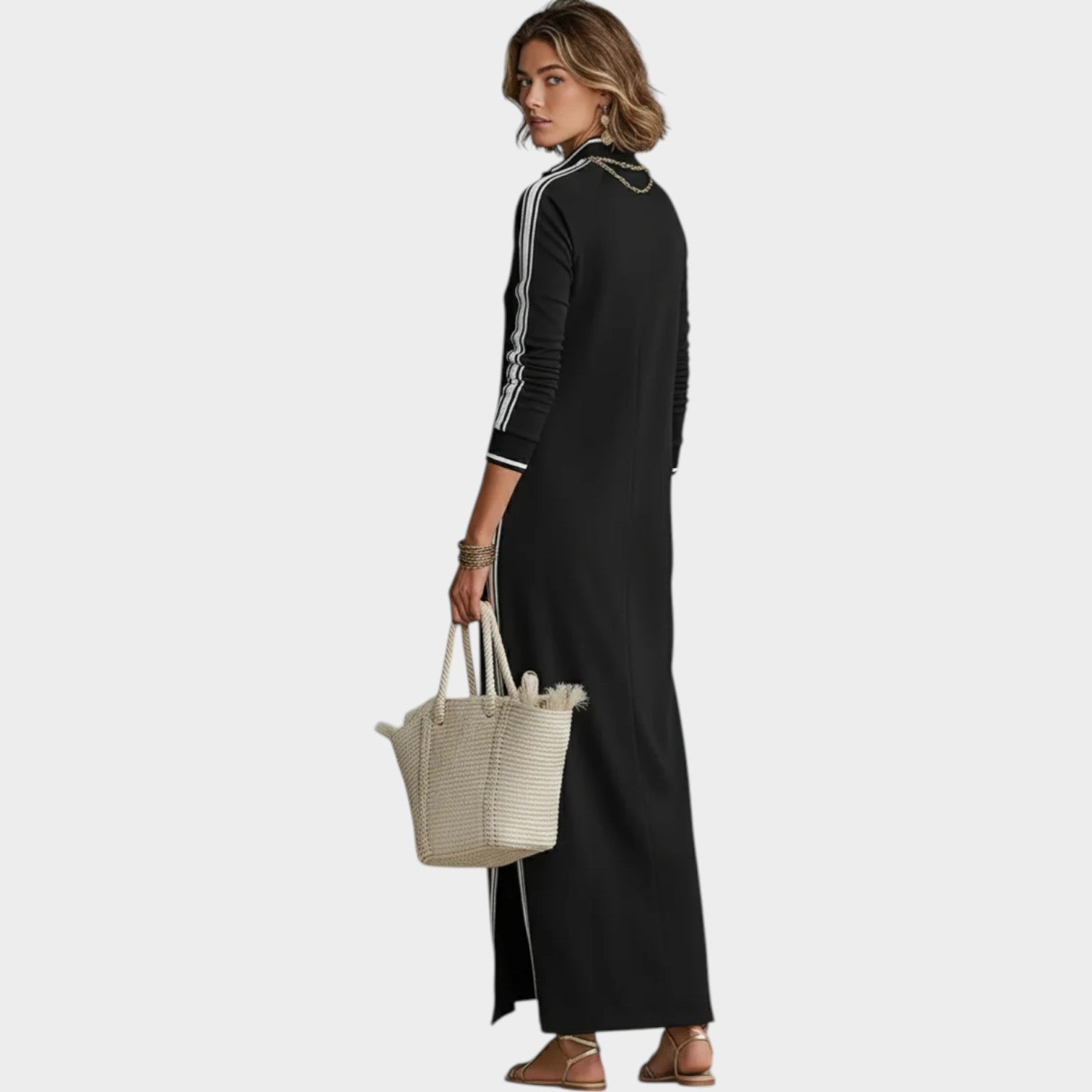 Harper | Long-Sleeve Maxi Dress with Stand Collar and Button Placket